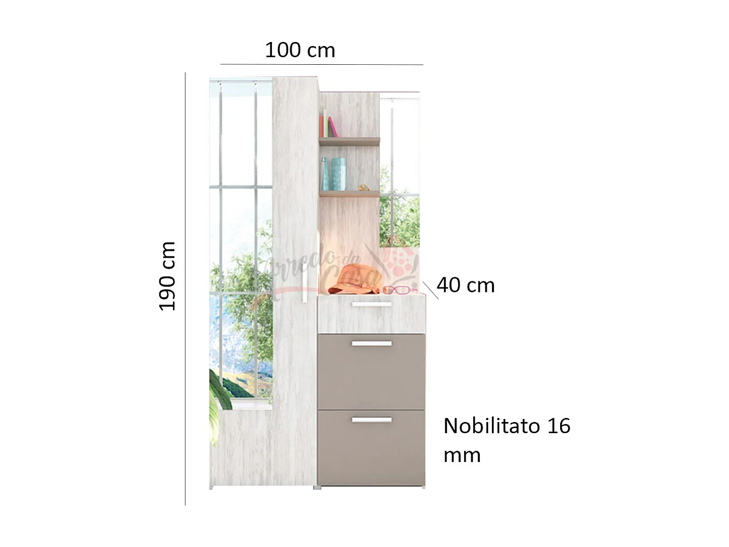 Mobile da ingresso moderno rovere sbiancato/bianco lucido IG18