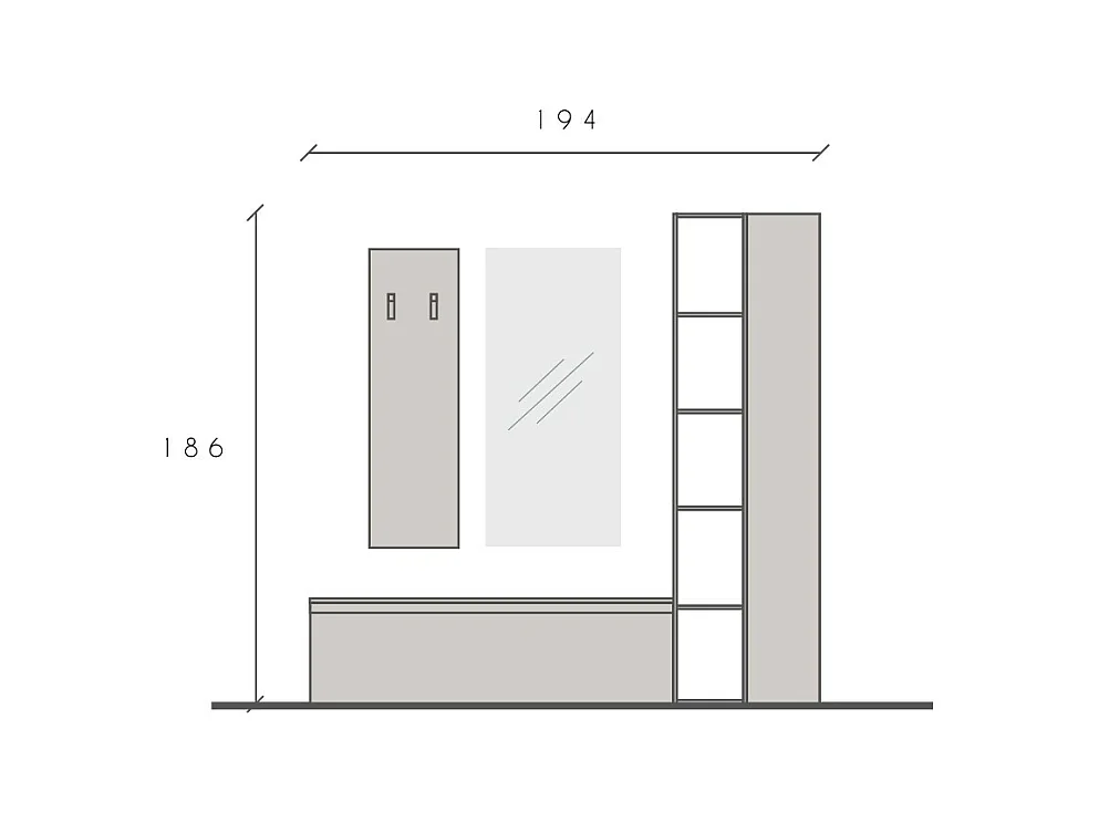 Mobile per ingresso con colonna 194x186 cm bianco lucido e rovere IL14
