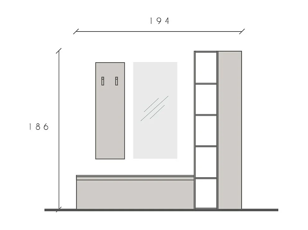 Mobile per ingresso con colonna 194x186 cm bianco lucido e rovere IL14