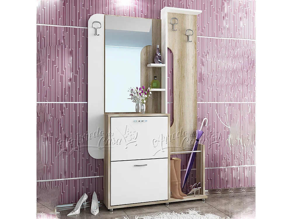 Mobile ingresso con specchio 115x190 rovere e bianco IU8