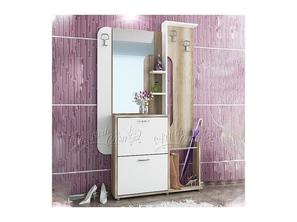 Mobile ingresso con specchio 115x190 rovere e bianco IU8