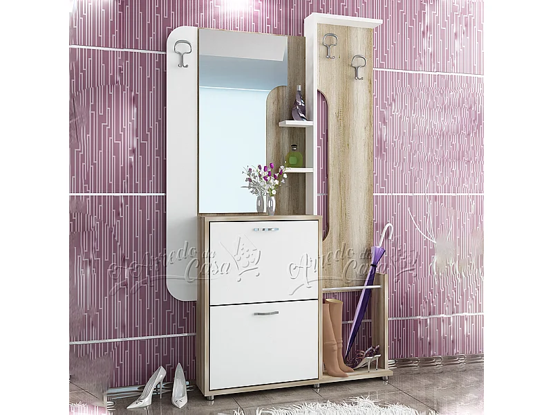 Mobile ingresso con specchio 115x190 rovere e bianco IU8