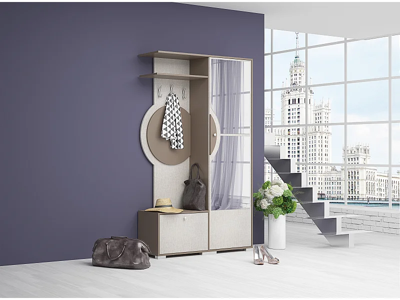 Mobile armadio da ingresso con specchio 115x187 cappuccino e lino IG1