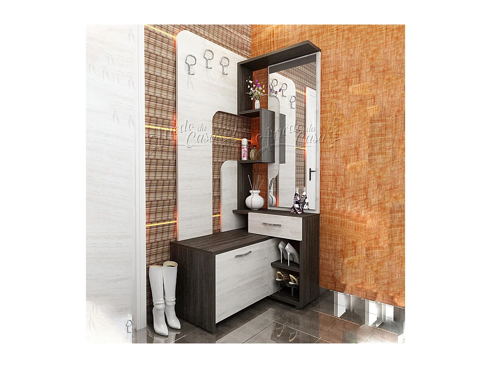 Mobile ingresso angolare 85x189 bianco e wengè IU9