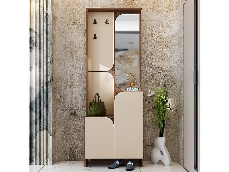 Mobile ingresso moderno con ante soft-close 70x195 cm beige e noce IU31