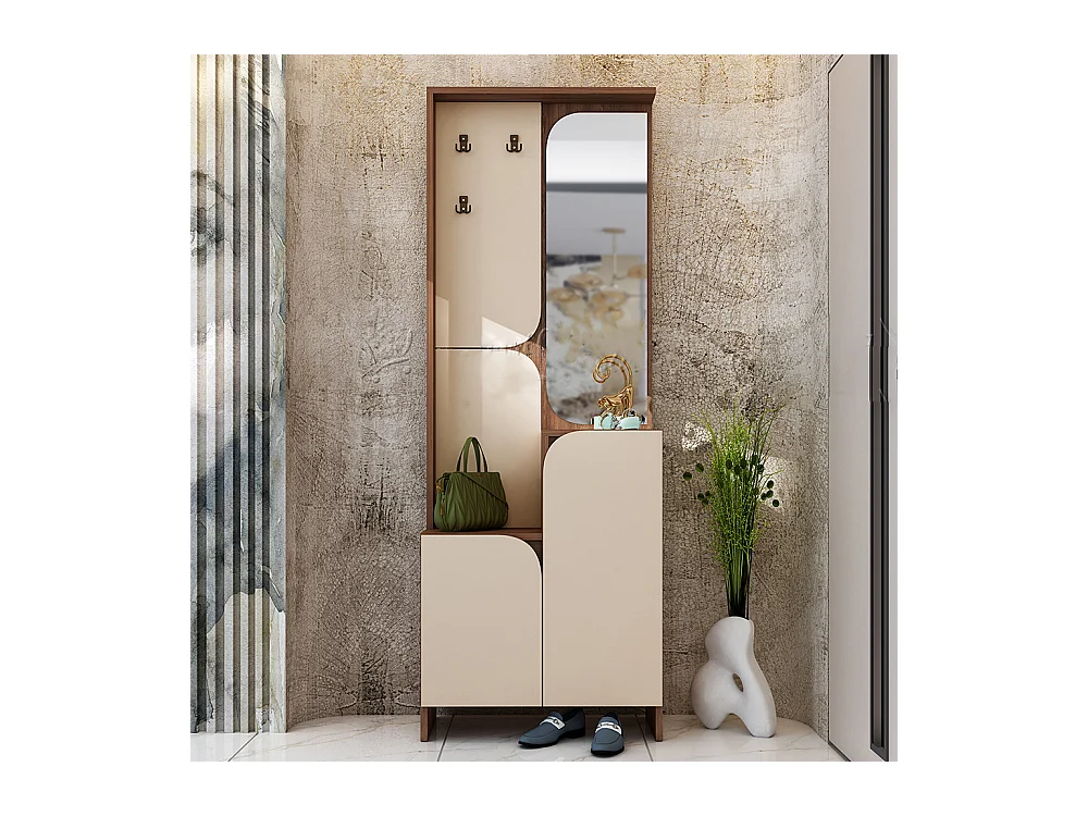 Mobile ingresso moderno con ante soft-close 70x195 cm beige e noce IU31