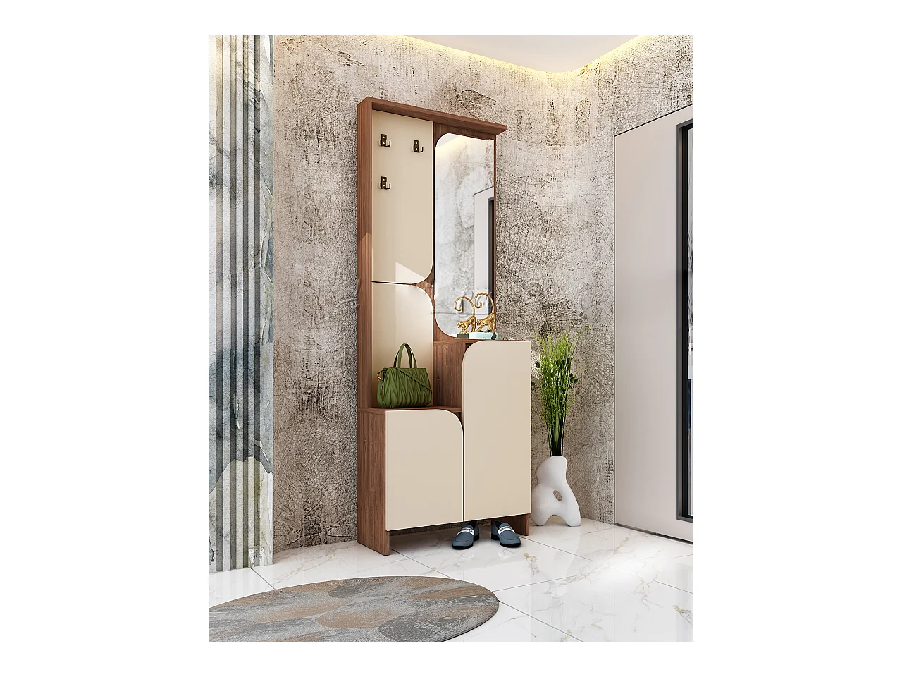 Mobile ingresso moderno con ante soft-close 70x195 cm beige e noce IU31