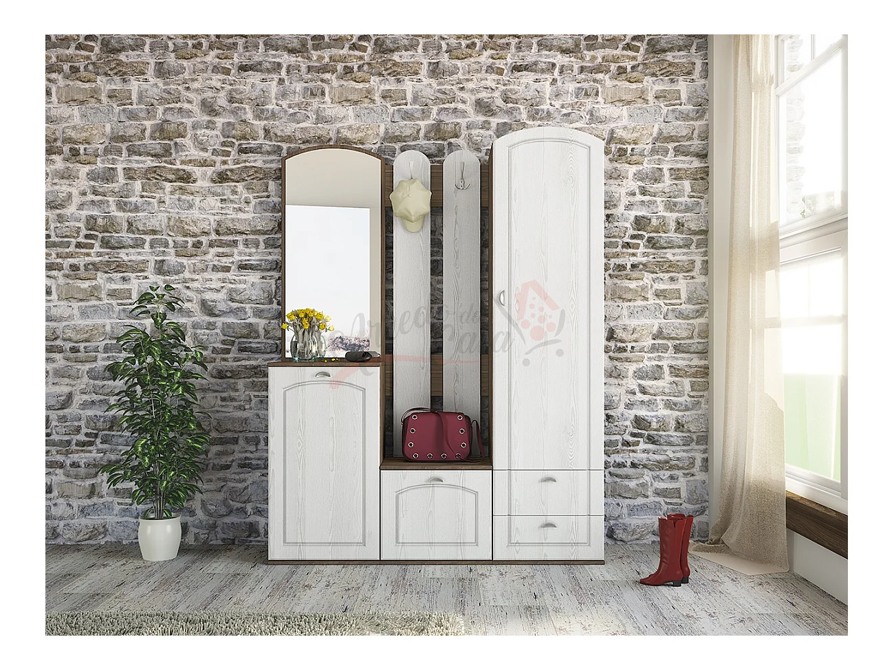 Mobile da ingresso classico con specchio 150x195 rovere bianco IILO