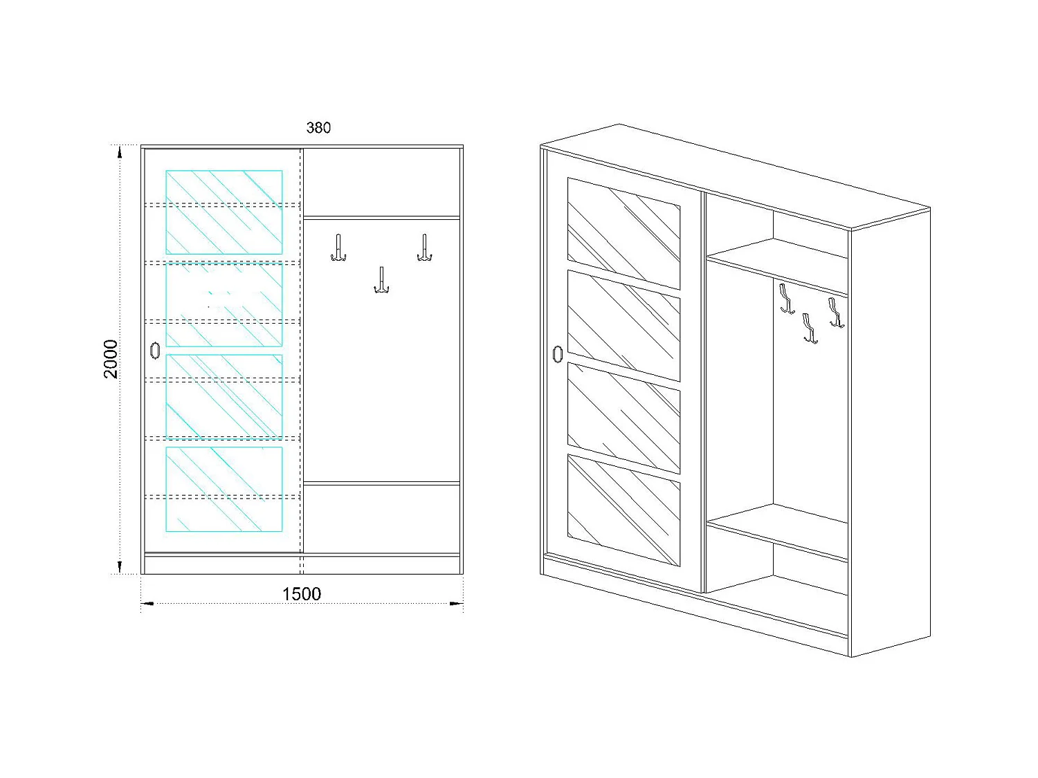 Mobile ingresso moderno con anta scorrevole 150x200 rovere chiaro II2