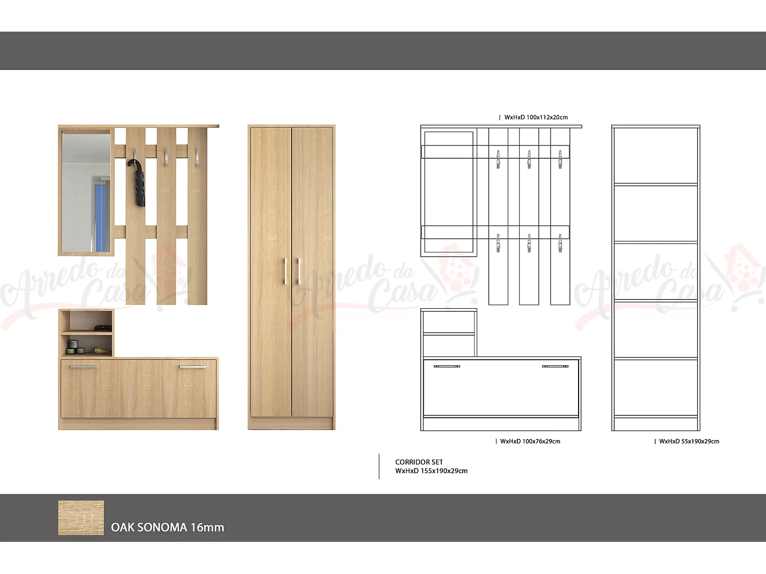 Mobile ingresso moderno con specchio 155x190 rovere sonoma IG8