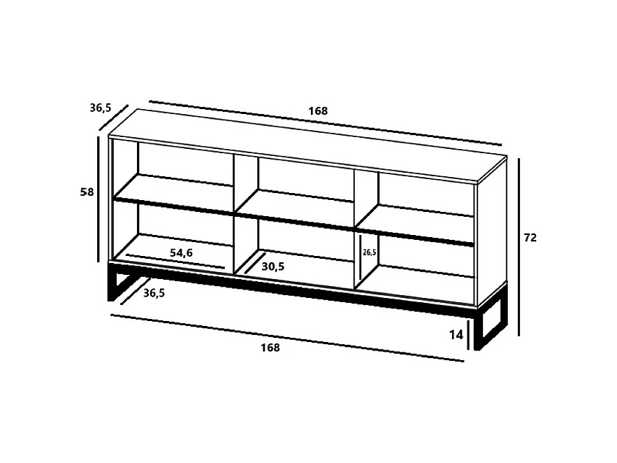 Commode avec 3 portes - Corps Noir mat, façades rainurées Noir mat - 168 cm, Cadre en métal noir