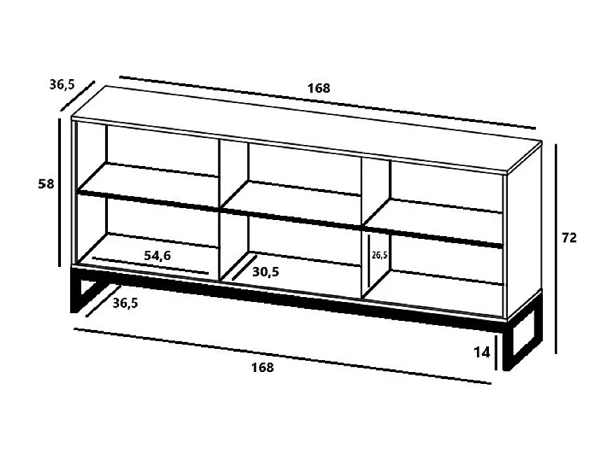 Commode avec 3 portes - Corps Noir mat, façades rainurées Noir mat - 168 cm, Cadre en métal noir