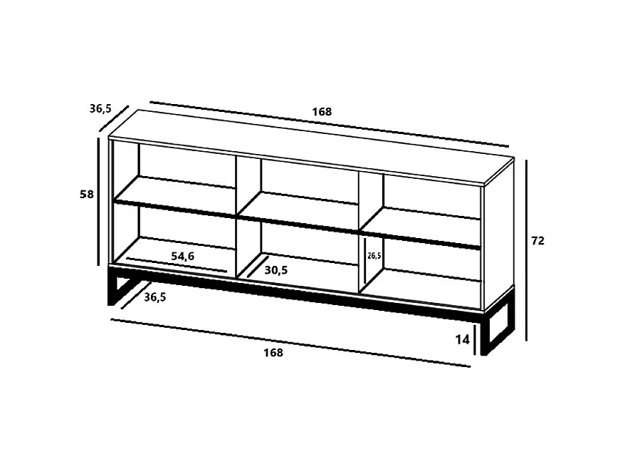 Commode avec 3 portes - Corps Bleu Marine mat, façades rainurées Bleu Marine mat - 168 cm, Cadre en métal noir