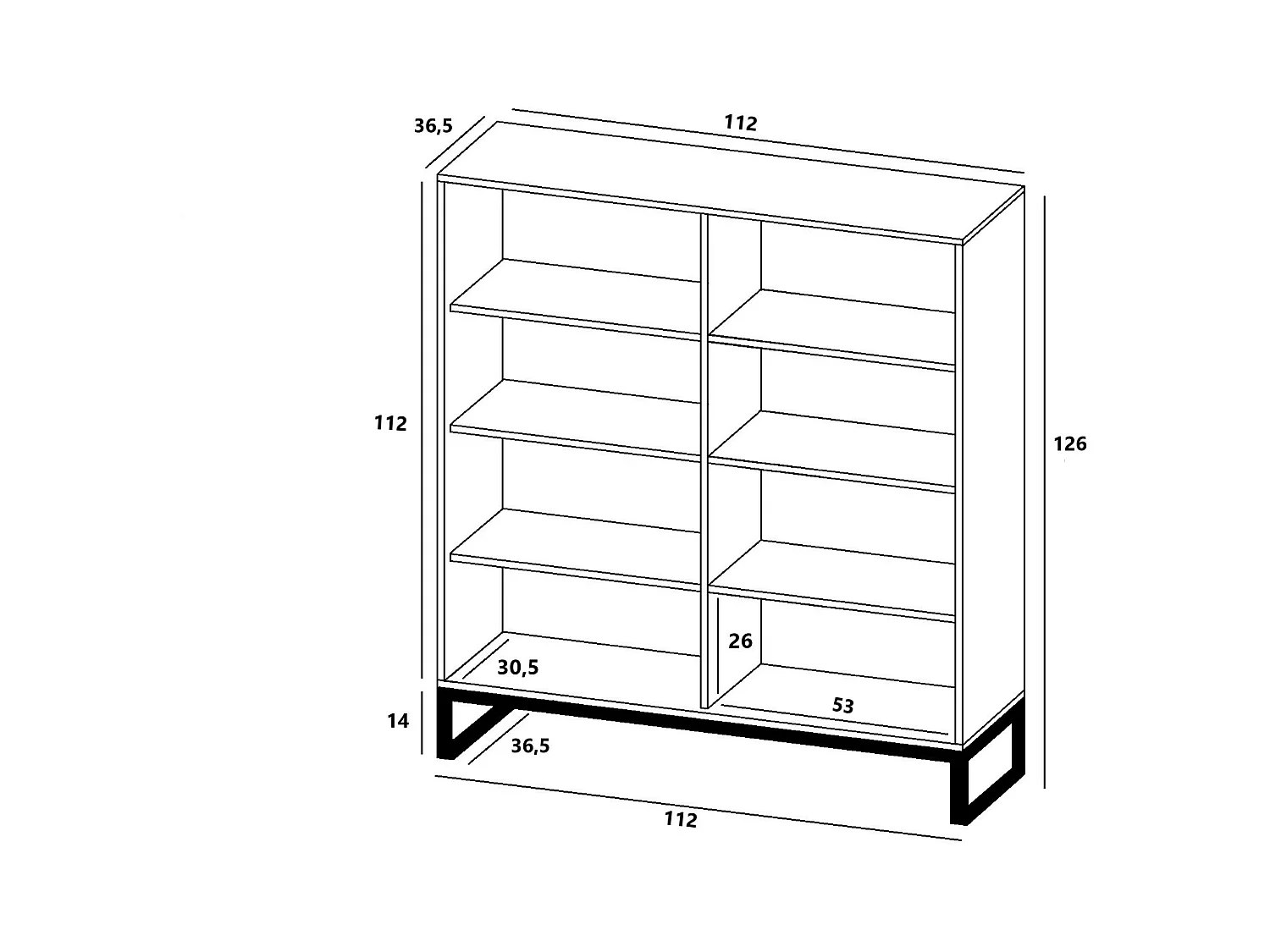 Commode avec 4 portes - Corps Blanc mat, façades rainurées Blanc mat - 112 cm, Cadre en métal noir