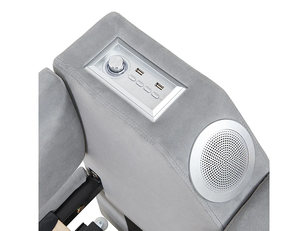 Lit gigogne 90/180x190 avec système stéréo bluetooth intelligent et port USB avec compartiments de rangement tissu velours couleur gris clair