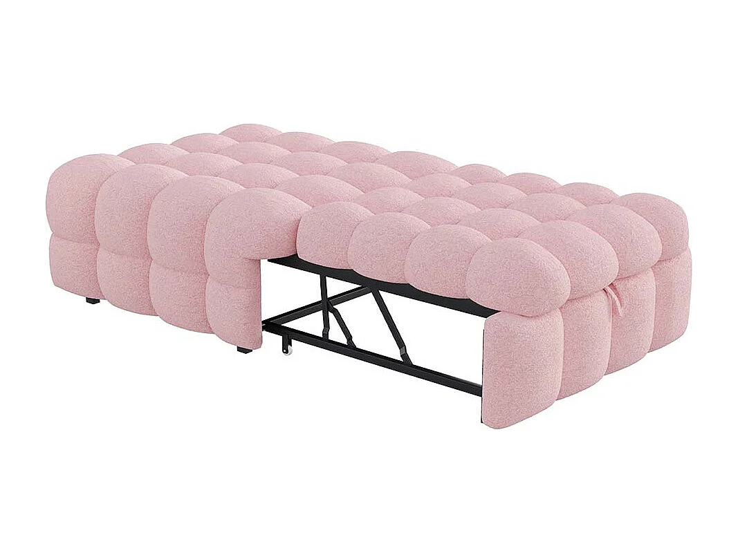 Lit gigogne pouf 2 en 1 canapé-lit lit simple tissu Teddy couleur rose