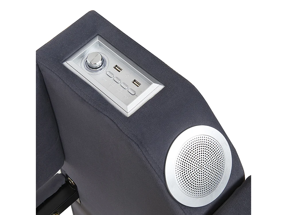 Lit gigogne 90/180x190 avec système stéréo bluetooth intelligent et port USB avec compartiments de rangement tissu velours couleur gris