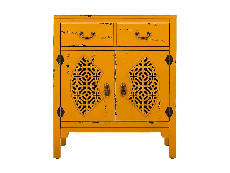 Mesa de salão em madeira em amarelo 66x36x78h cm