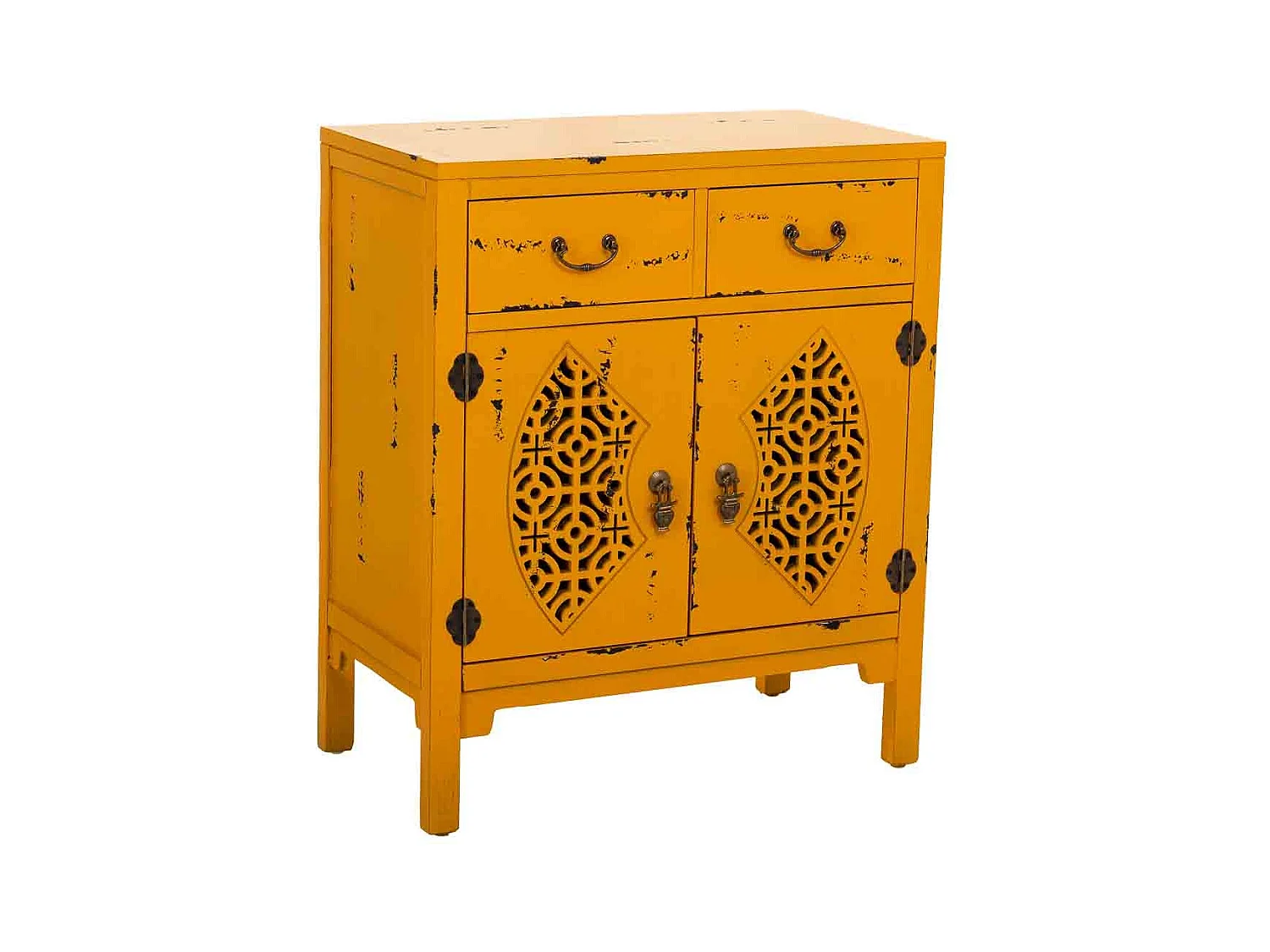 Mesa de salão em madeira em amarelo 66x36x78h cm