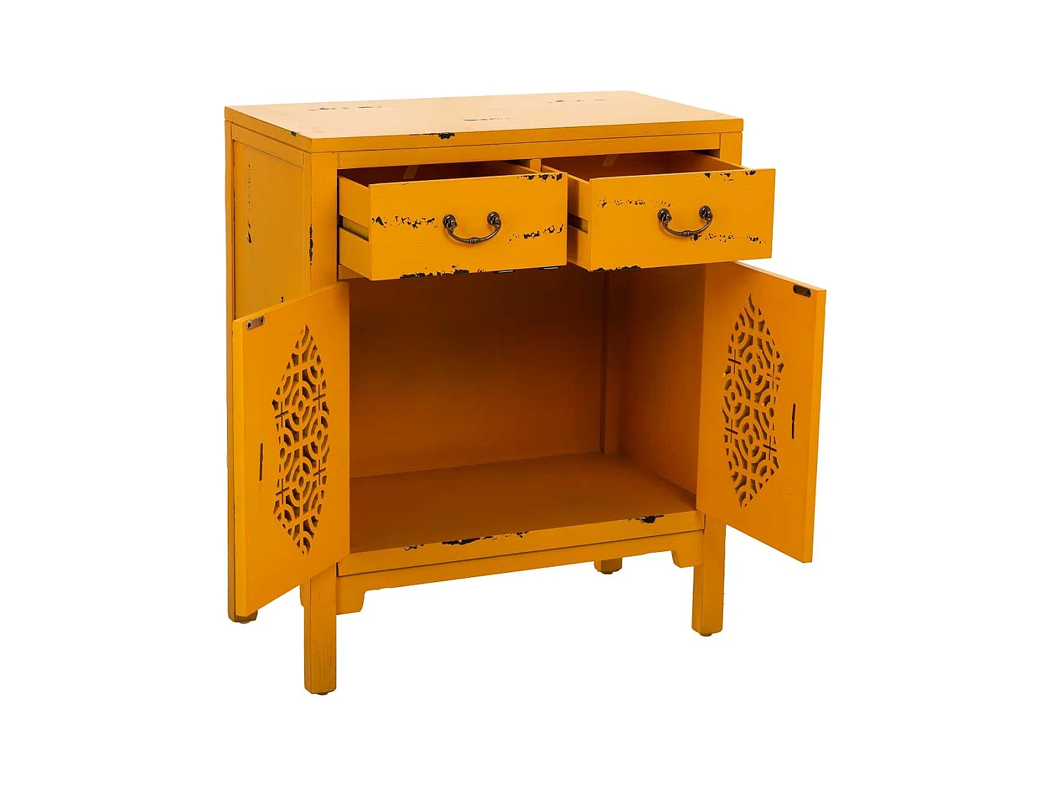 Mesa de salão em madeira em amarelo 66x36x78h cm