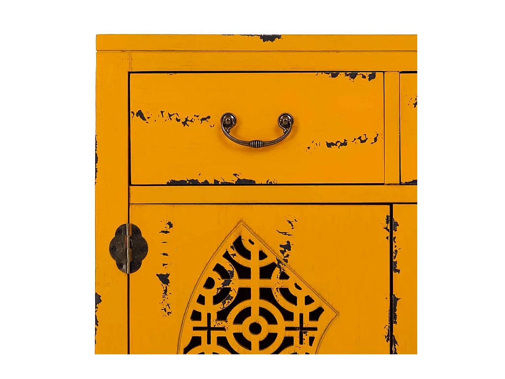 Mesa de salão em madeira em amarelo 66x36x78h cm