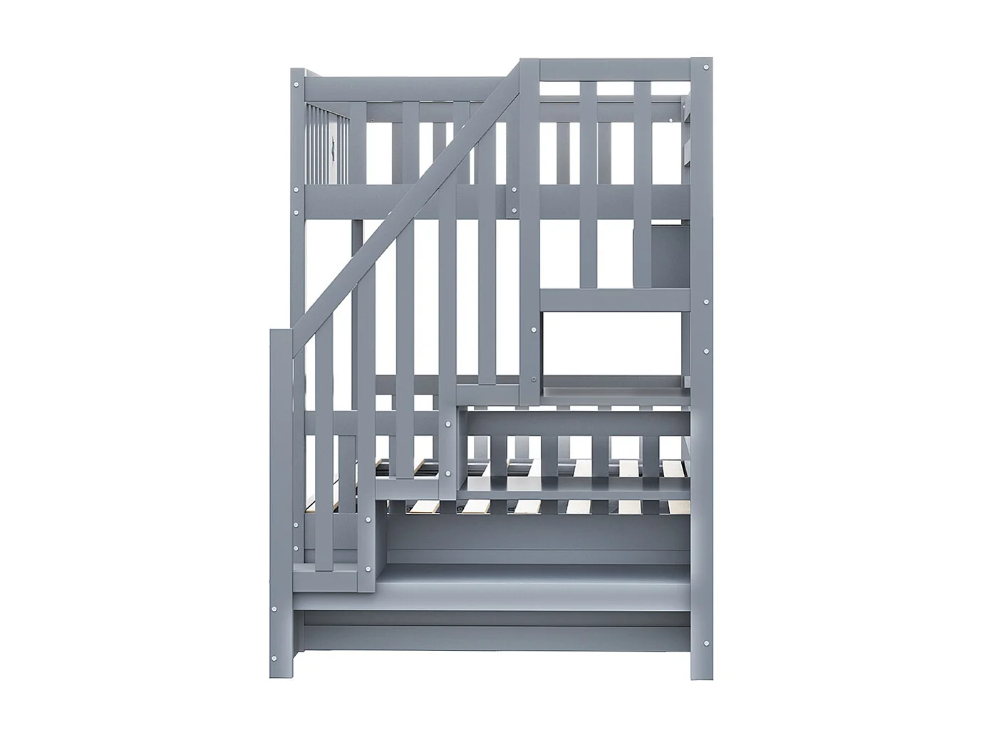Lit superposé 90x200 sommier hydraulique escalier avec rangement étagères lit pour adolescents gris
