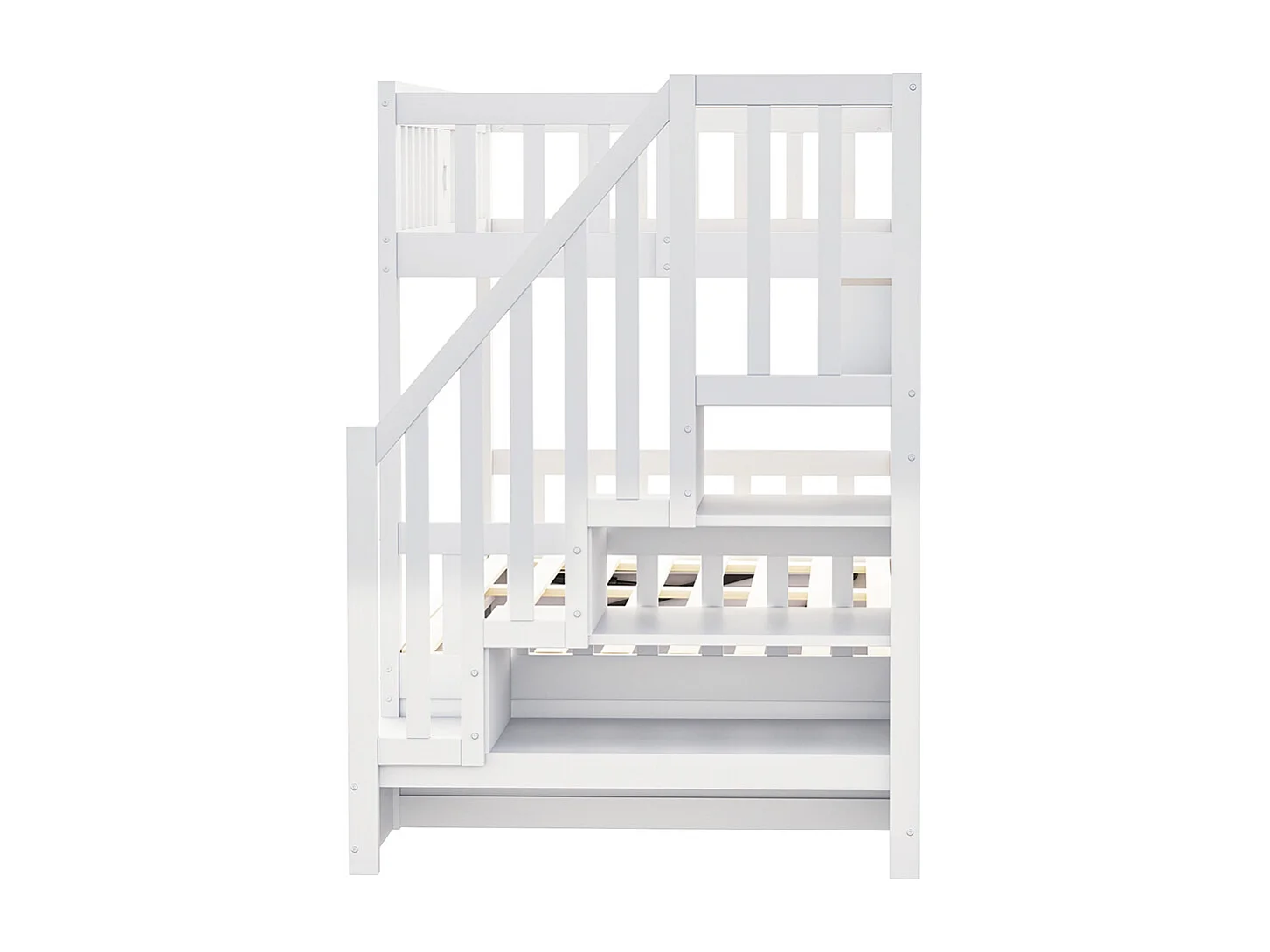Lit superposé 90x200 sommier hydraulique escalier avec rangement étagères lit pour adolescents blanc