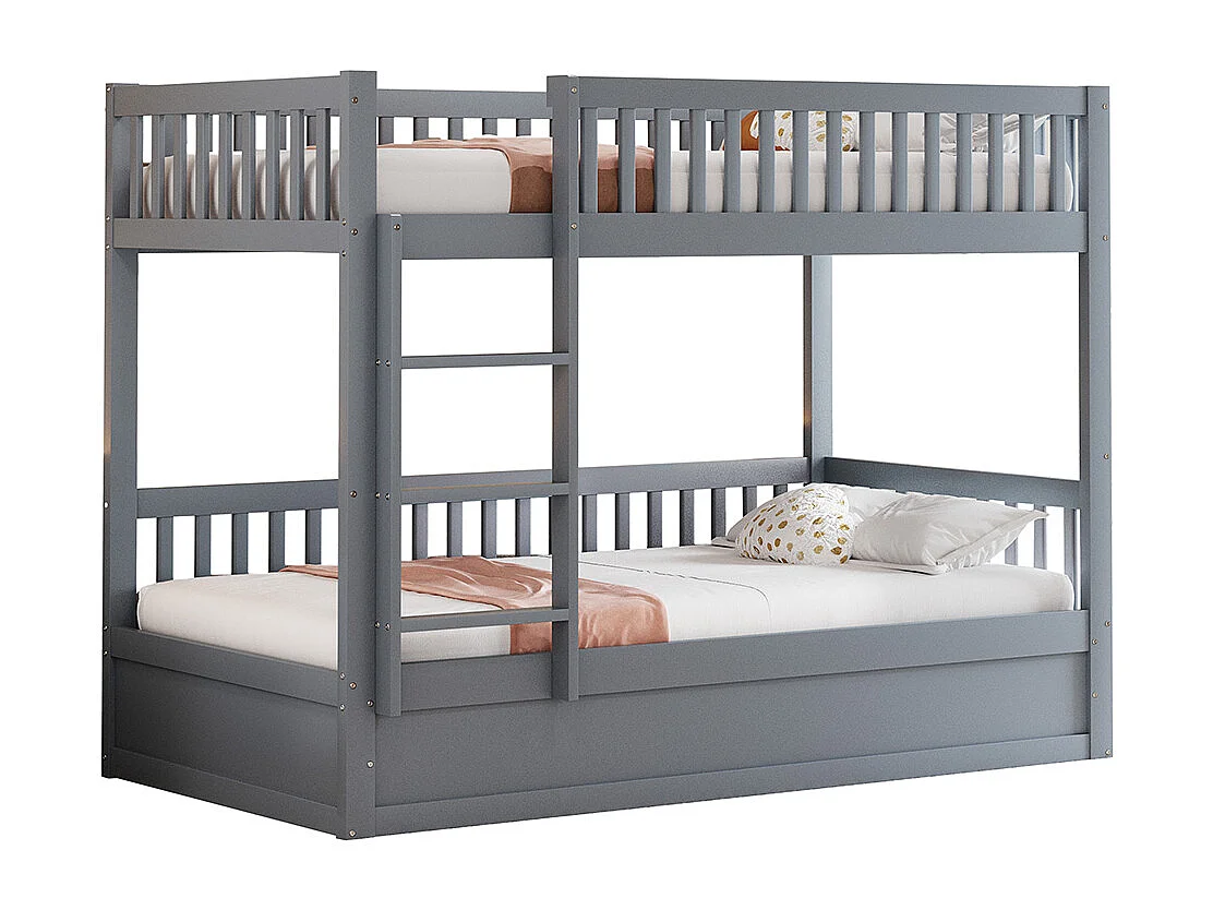 Lit superposé pour enfants 90x200 en bois massif Système de rangement hydraulique robuste et durable gris