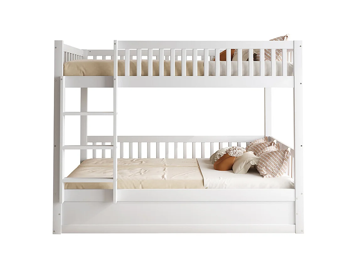 Lit superposé pour enfants 90x200 en bois massif Système de rangement hydraulique robuste et durable blanc