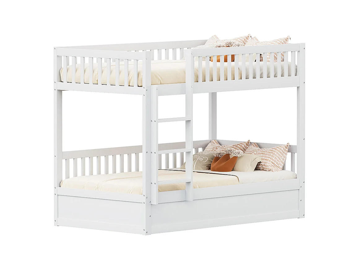 Lit superposé pour enfants 90x200 en bois massif Système de rangement hydraulique robuste et durable blanc