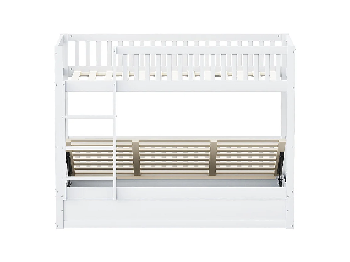 Lit superposé pour enfants 90x200 en bois massif Système de rangement hydraulique robuste et durable blanc