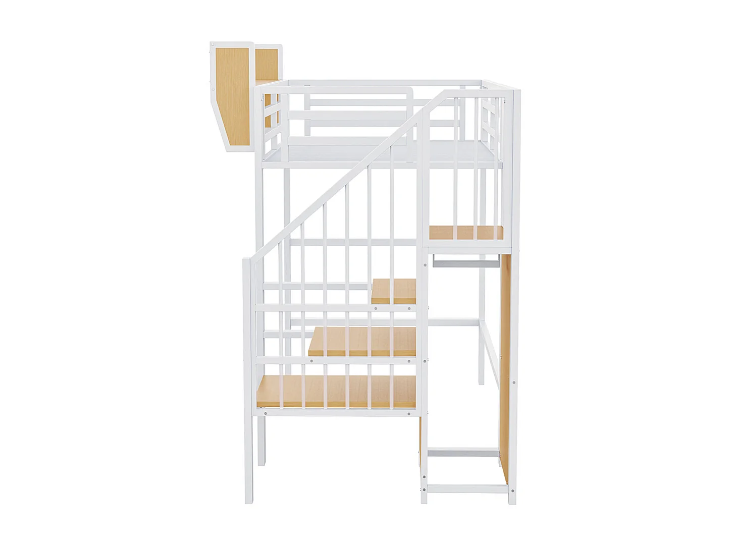 Lit mezzanine en métal 90x200 avec échelle de sécurité et compartiment de rangement flexible pour enfants blanc