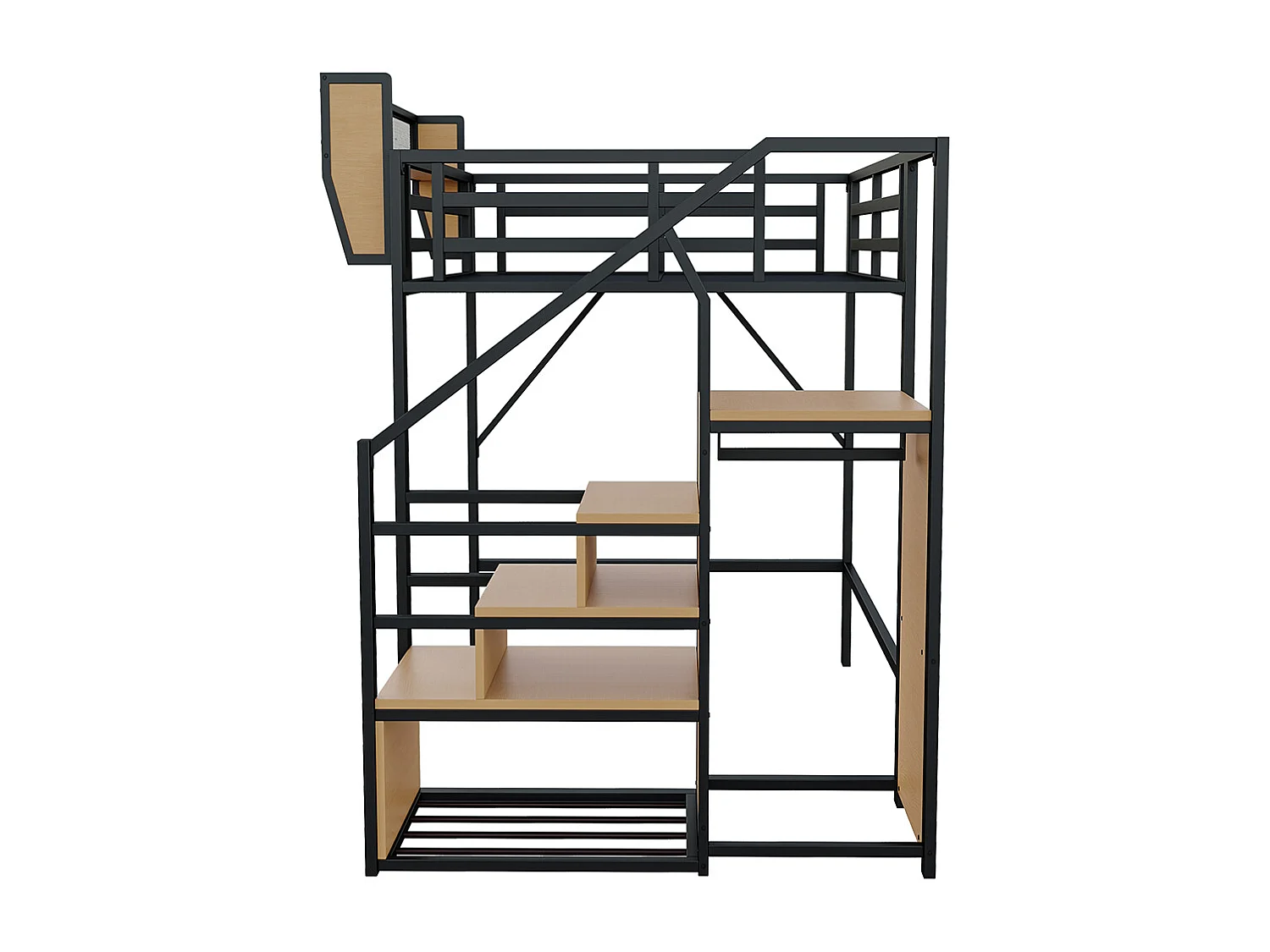 Lit mezzanine en métal 140x200 avec échelle de sécurité et compartiment de rangement flexible pour enfants noir