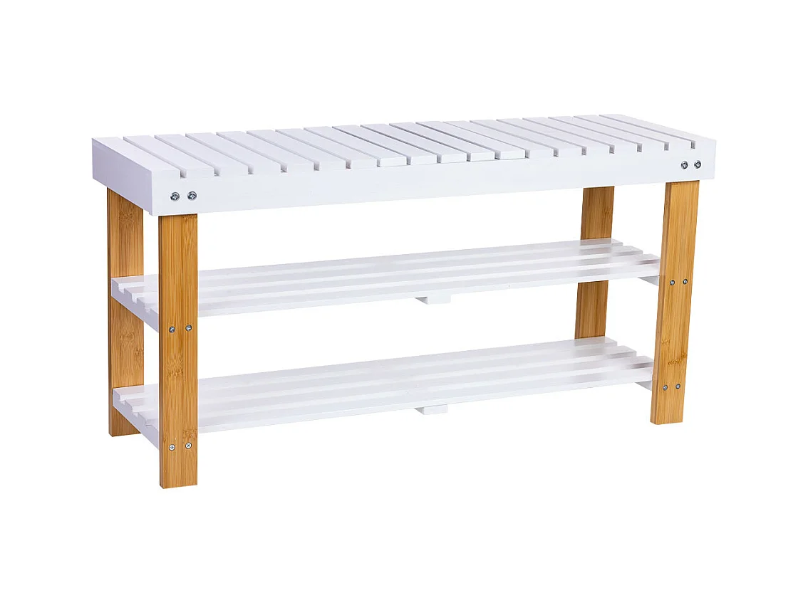 Banqueta zapatero de madera blanco 90x29x45h cm