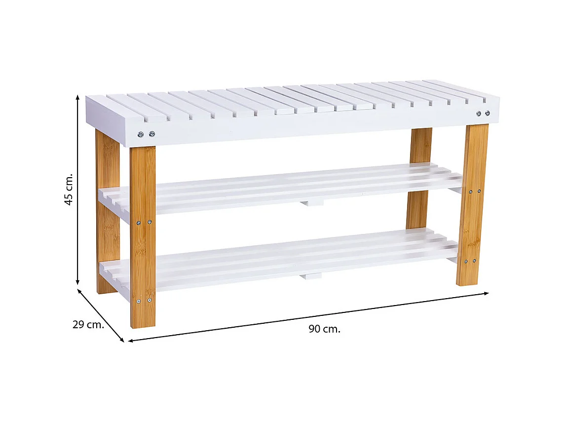 Banqueta zapatero de madera blanco 90x29x45h cm