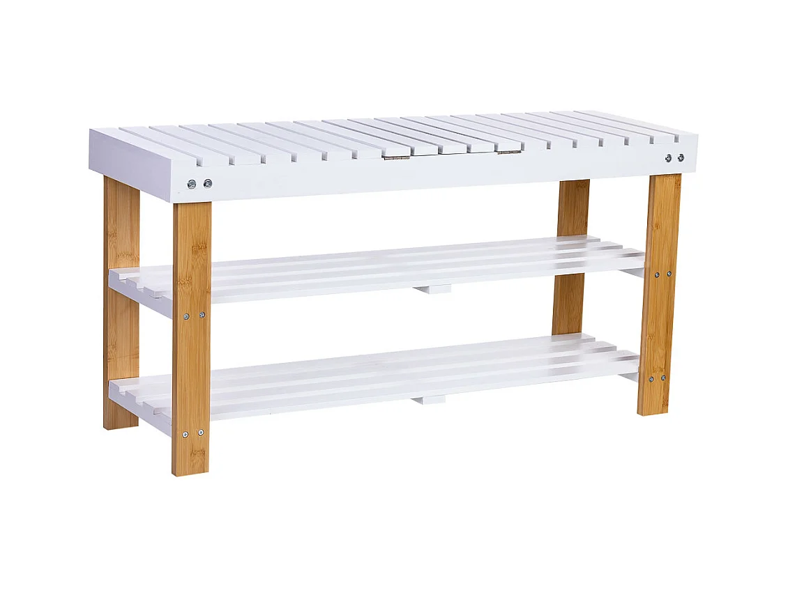 Banqueta zapatero de madera blanco 90x29x45h cm