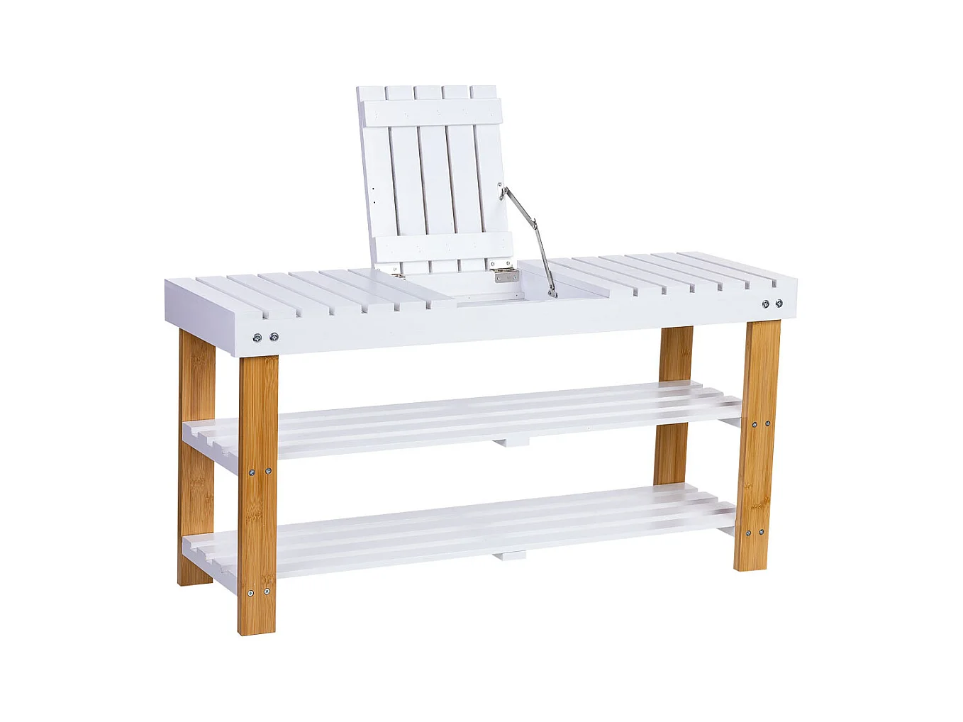 Banqueta zapatero de madera blanco 90x29x45h cm