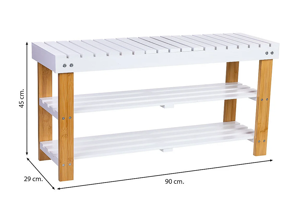 Banqueta zapatero de madera blanco 90x29x45h cm