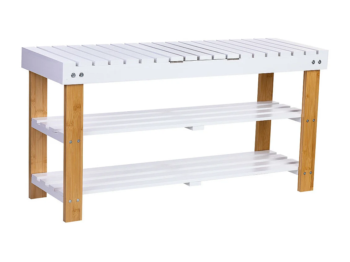 Banqueta zapatero de madera blanco 90x29x45h cm