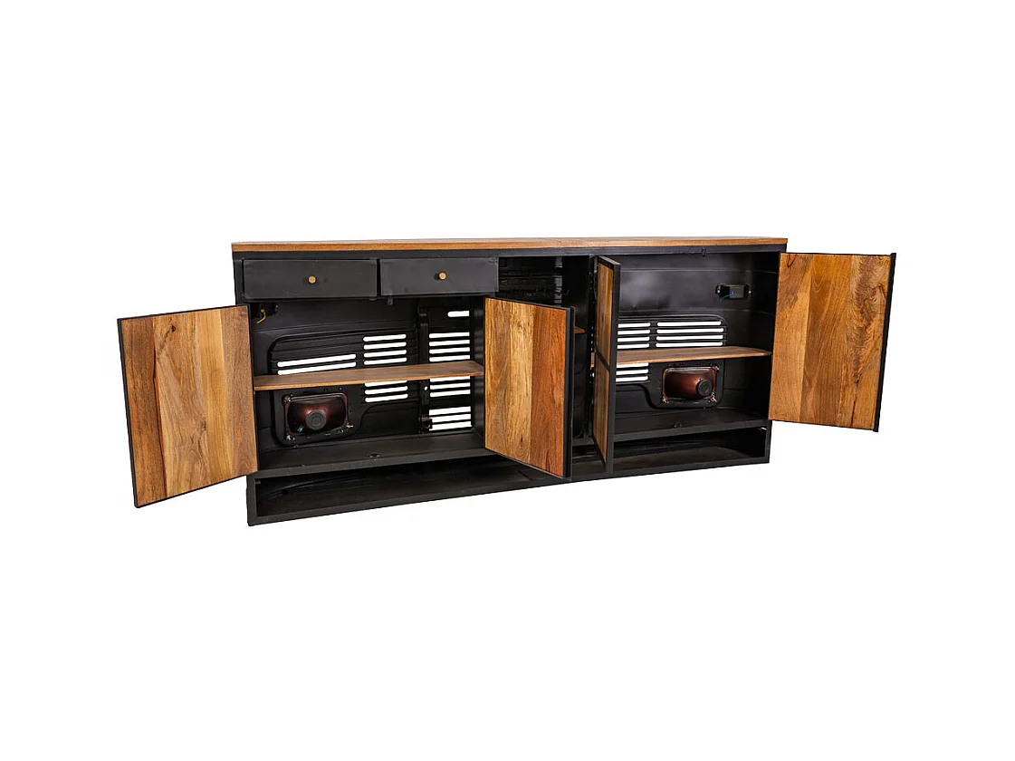 Barra bar camion de madera y metal negro 240x40x100