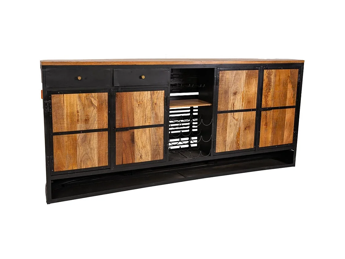 Barra bar camion de madera y metal negro 240x40x100