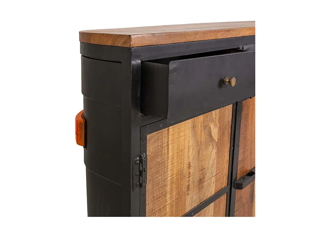 Barra bar camion de madera y metal negro 240x40x100