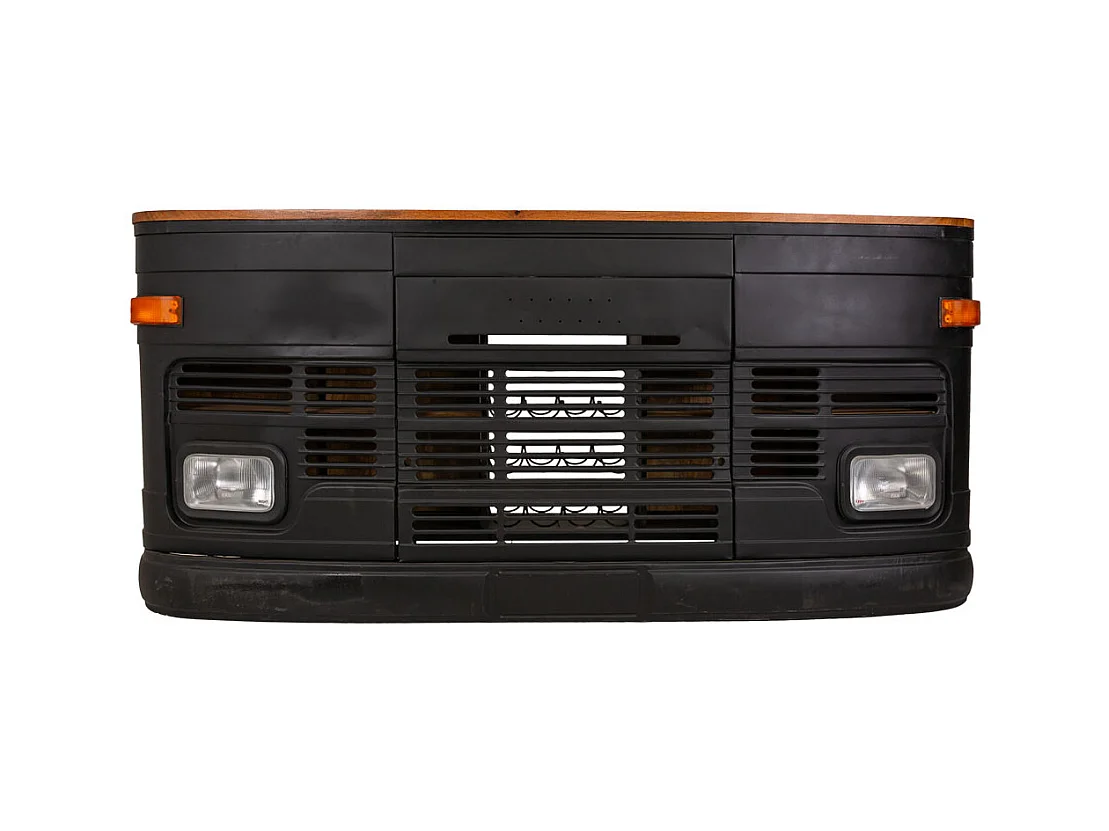 Comptoir de bar camion en bois et métal noir 240x40x100h