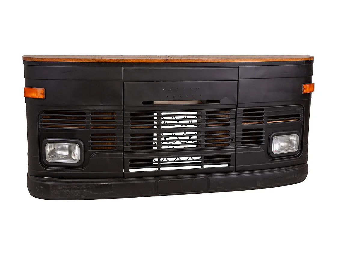 Barra bar camion de madera y metal negro 240x40x100