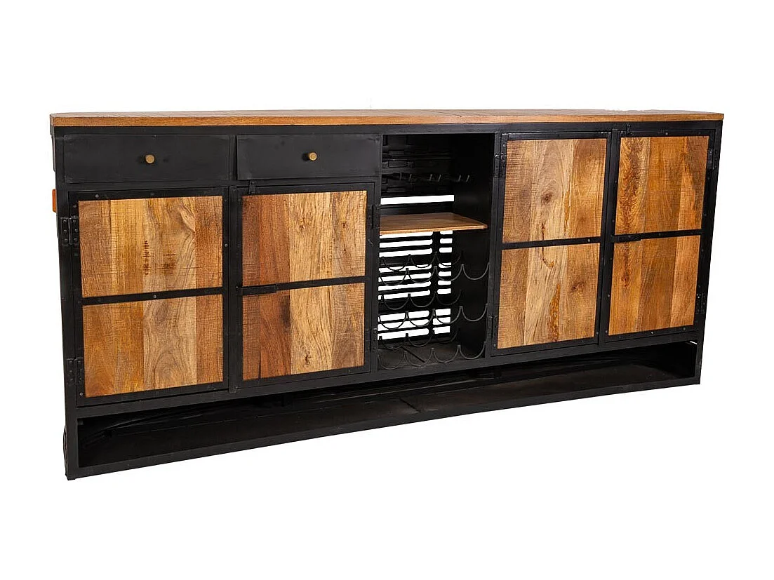 Barra bar camion de madera y metal negro 240x40x100
