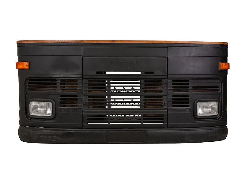 Barra bar camion de madera y metal negro 240x40x100