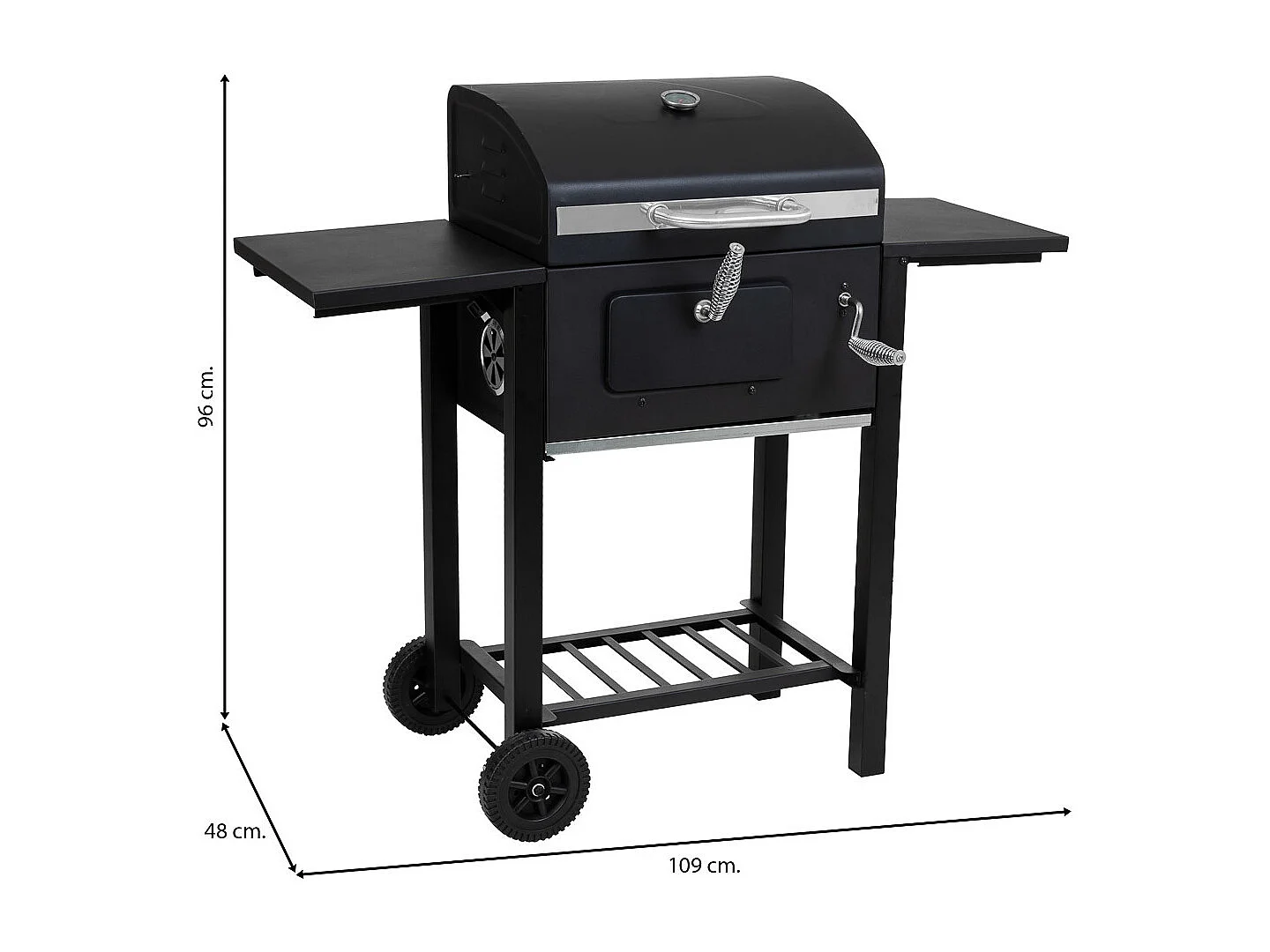 Chariot de barbecue en métal noir 98x48x96h cm