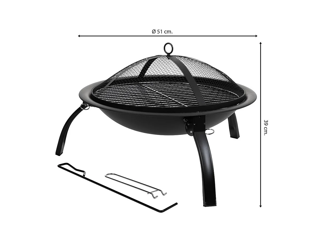 Barbacoa exterior de metal con parrilla negro  D51x39h cm