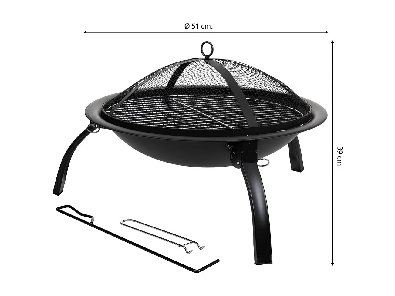 Barbecue da esterno in metallo con griglia nera D51x39h cm
