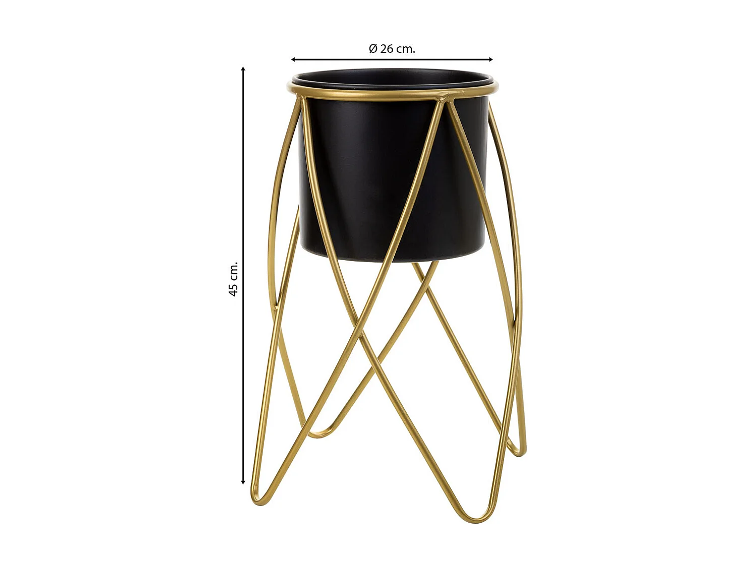 Vaso de flores com suporte metálico 26x26x45h cm